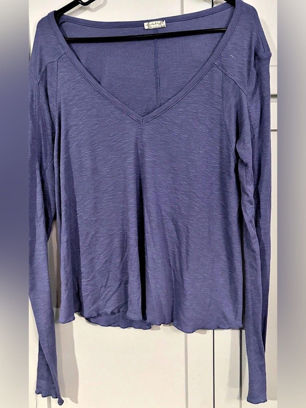 Free People Thermal Top Purple Long Sleeve V-Neck Size M